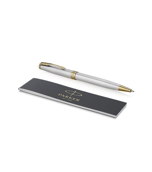 Ручка шариковая Parker Sonnet Core K527 (CW1931507) Stainless Steel GT, M, черные чернила, подарочная коробка