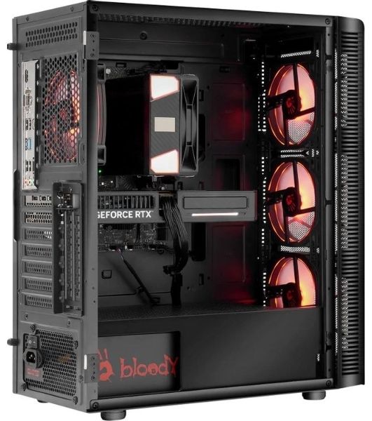 Компьютер Bloody BD-PC RAB84T2 TWR Ryzen 7 7700 (3.8) 32Gb SSD1Tb RTX5060 8Gb Windows 11 Home 64 2.5xGbitEth 650W черный (RUS) (2142055)