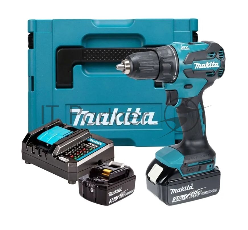 Дрель-шуруповерт Makita DHP490F003, 18 В, 3 Ач, 50 Нм, бесщеточный, ударный