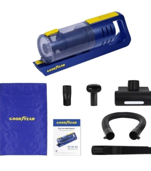 Пылесос автомобильный GOODYEAR GY-VC-02 синий/желтый, 80 Вт, уборка сухая, пылесборник контейнер 0.48 л