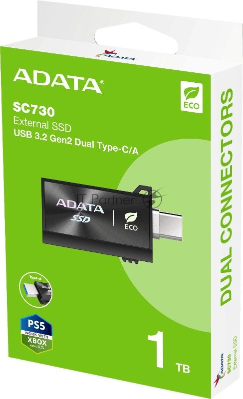 Внешний SSD ADATA SC730, 1TB, USB 3.2 Gen 2 Type-A/Type-C, R/W 600/600, черный