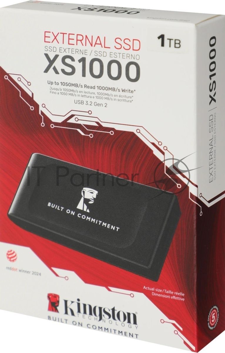 Внешний SSD Kingston XS1000, 1TB, USB 3.2 Gen 2 Type-C, R/W 1050/1000, черный