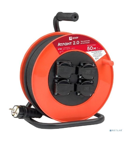 Удлинитель на катушке EKF UKA02-16-315R-4-50-IP44 "Атлант 2.0" 4 гнезда 50м с заземлением КГ 3*1,5 16А/3,5кВт IP44 PROxima EKF