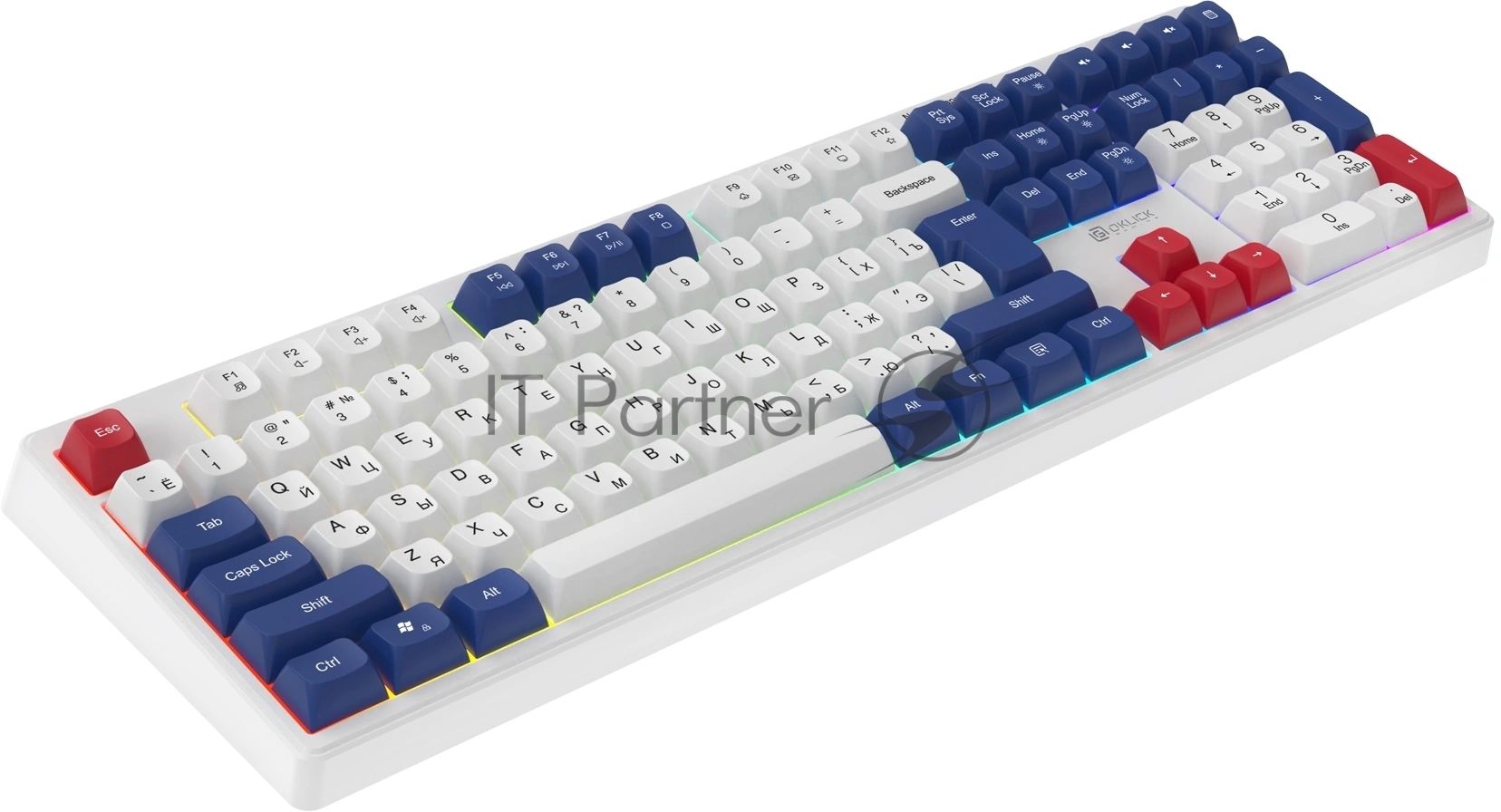 Клавиатура Oklick 725G проводная, USB Type-A, белый/красный