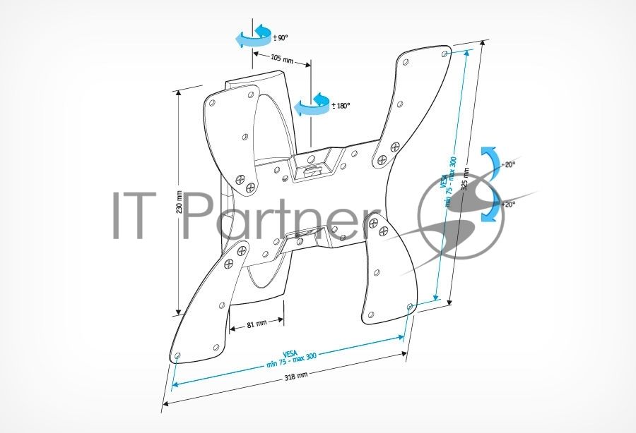 Кронштейн для телевизора Holder LCDS-5019 белый 22"-42" макс.30кг настенный поворотно-выдвижной и наклонный