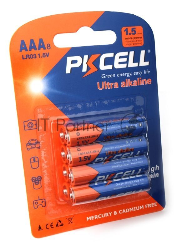 Щелочной/алкалиновый элемент питания PKCELL LR03-8B тип - AAА 8 шт в блистере
