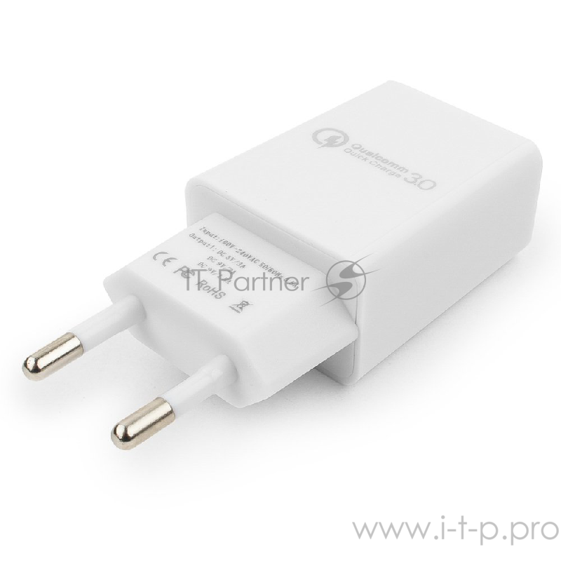 Сетевое зарядное устройство Cablexpert MP3A-PC-16, QC 3.0, 100/220V - 1 USB порт 5/9/12V, белый