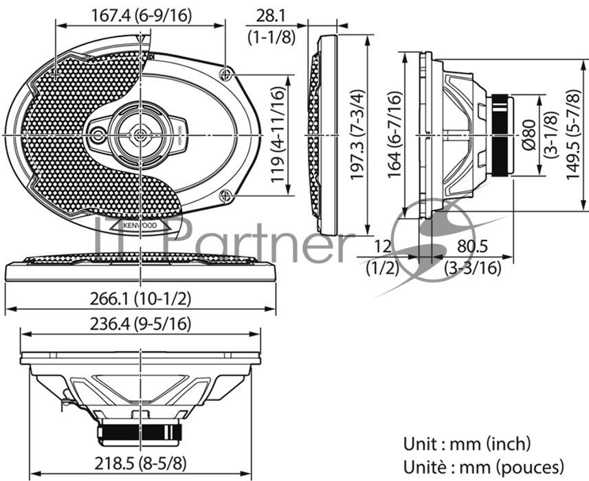 Колонки автомобильные Kenwood KFC-PS6976 550Вт 88дБ 4Ом 16x23см (6x9дюйм) (ком.:2кол.) коаксиальные трехполосные