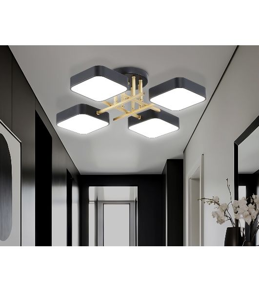 Люстра светодиодная на штанге Ambrella light FL516343/4 BK/GD черный/золото 72W 3000-6000K 550*550*150 (без ПДУ)