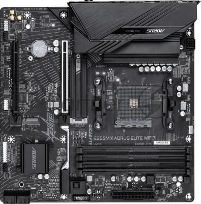 Материнская плата Gigabyte B550M X AORUS ELITE WIFI7, AM4, AMD B550, 4xDDR4, 4xSATA, 2xM.2, 1xPCIe 4.0 x16, 1xPCIe 3.0 x4, 1xHDMI, 1xDisplayPort, 1x 2.5Gb LAN, 5xUSB 3.2 Gen 1, 1xUSB Type-C, 2xUSB 2.0, 3x3.5 мм, 7.1, microATX