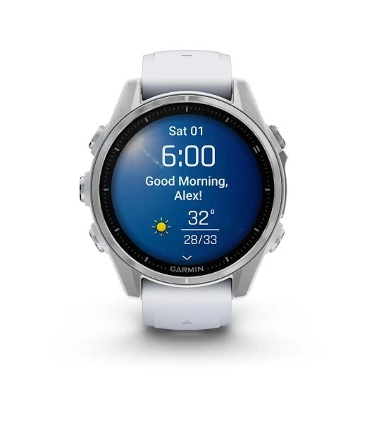 Умные часы Garmin Fenix 8, 1.3" AMOLED, 4G, Wi-Fi, Bluetooth, NFC, WR100, серебристый / белый