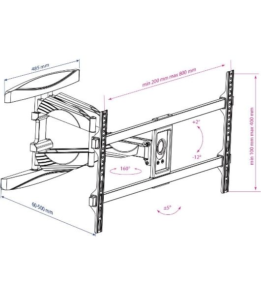 Кронштейн для телевизора Kromax ATLANTIS-65 черный 40"-90" макс.45кг настенный поворотно-выдвижной и наклонный