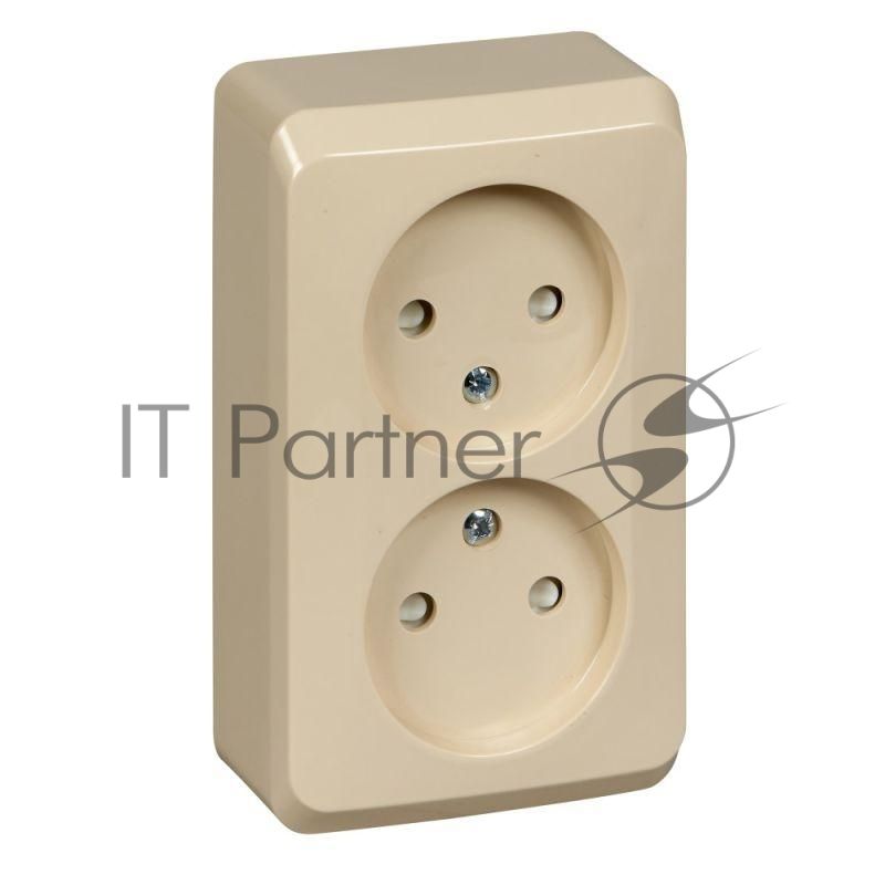 Розетка 2-м ОП Этюд 16А IP20 защ. шторки без заземл. крем. SchE PA16-006K