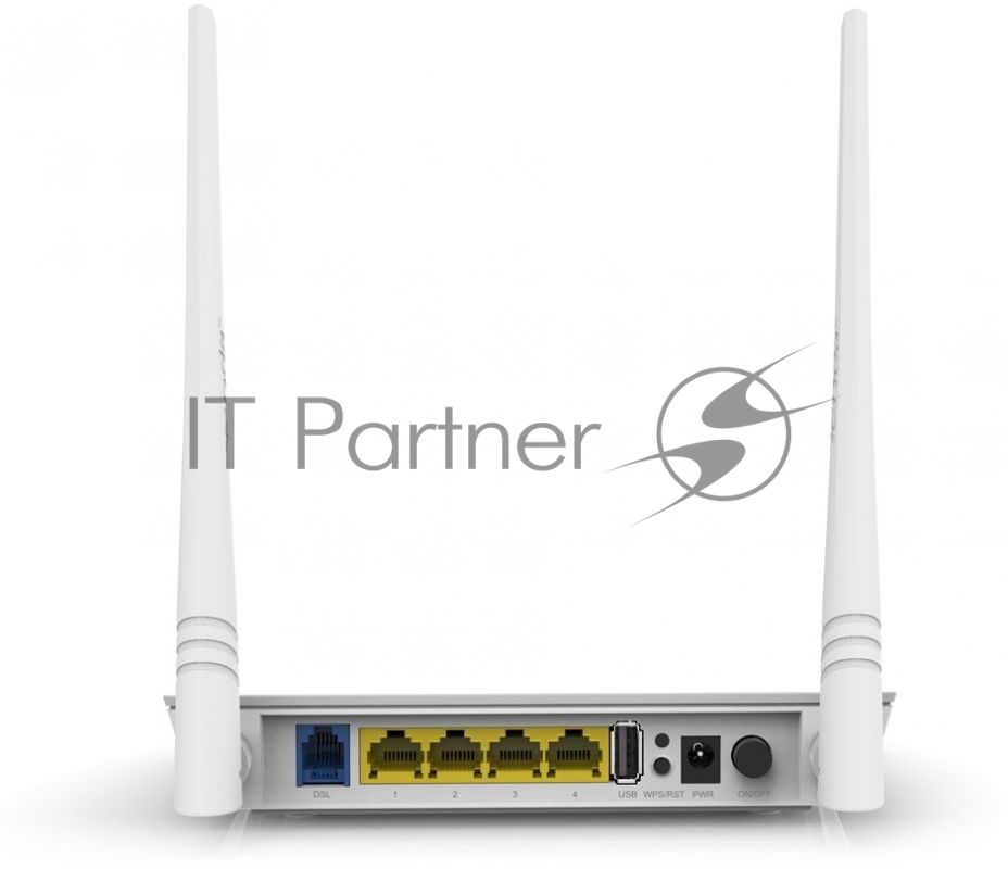 Сетевое оборудование TENDA D301 xDSL маршрутизатор ADSL2+ 802.11n, до300Мбит/с, 2TX2R, 4х100Мбит/с, USB порт с функцией принтсервера, несъемные антенны