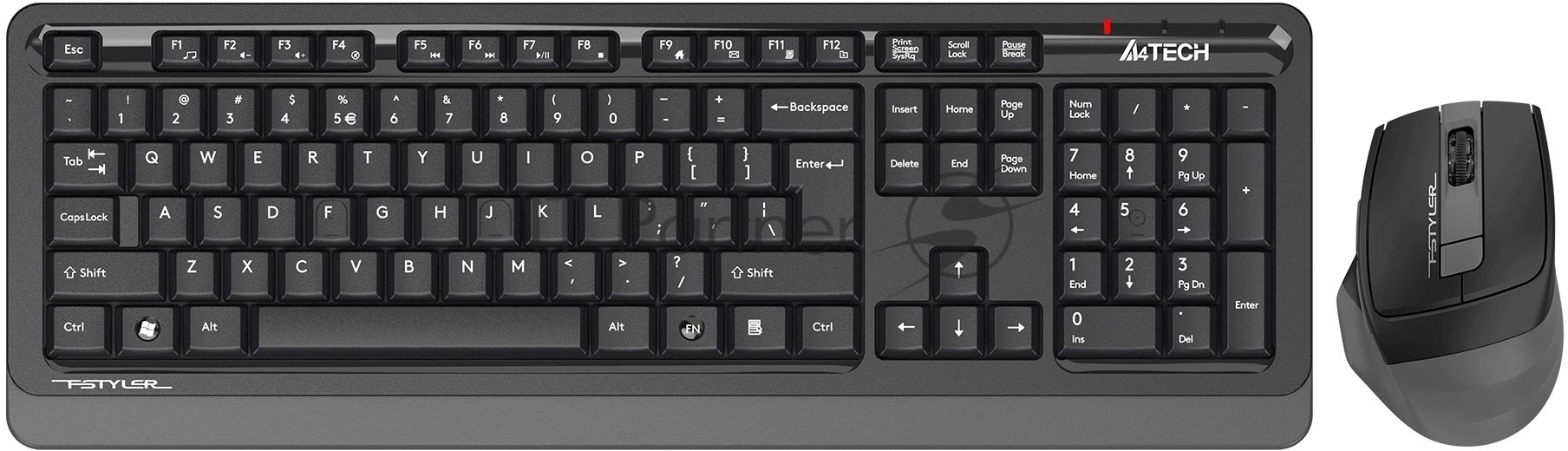 Комплект клавиатура+мышь A4Tech FStyler FG1035 беспроводной, USB, 2000 DPI, чёрный/серый