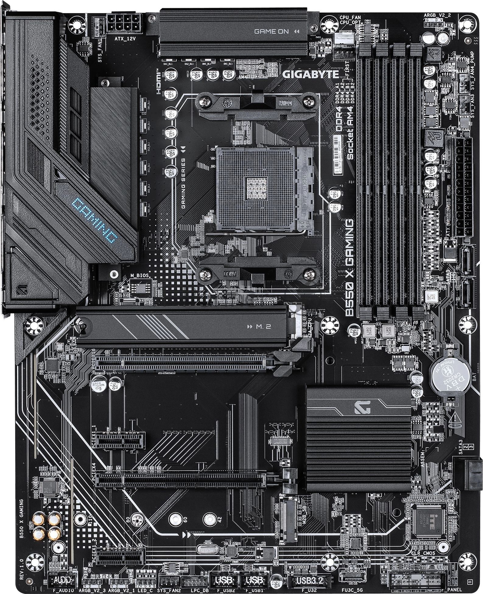 Материнская плата Gigabyte B550 X GAMING, AM4, AMD B550, 4xDDR4, 4xSATA, 2xM.2, 1xPCIe 4.0 x16, 1xPCIe 3.0 x4, 2xPCIe 3.0 x1, 1xHDMI, 1xDisplayPort, 1x 2.5Gb LAN, 1xUSB 3.2 Gen 2, 3xUSB 3.2 Gen 1, 1xUSB Type-C, 2xUSB 2.0, 2x3.5 мм, 7.1, ATX