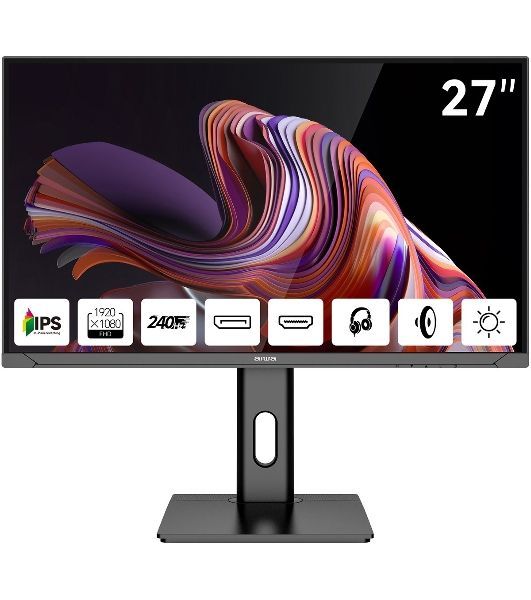 Монитор 27" Aiwa MD2711 IPS 1920x1080, 240 Гц, 1 мс, 16:9, 300 кд/м², 2xHDMI 2.0, 2xDP 1.2, 3.5 Jack, динамики (2x3 Вт), FreeSync, G-Sync, черный