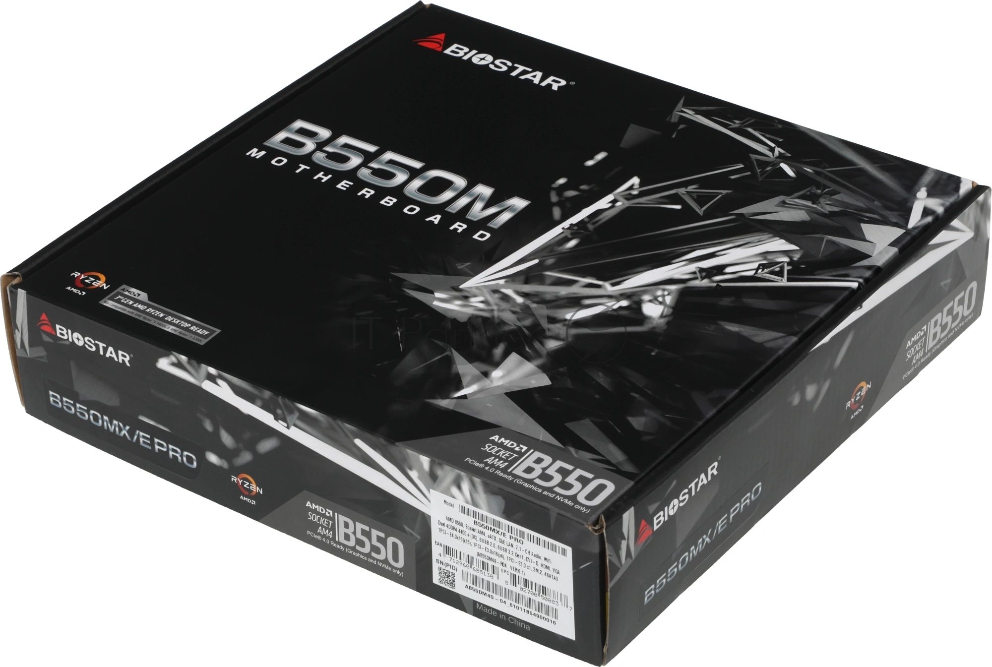 Материнская плата Biostar B550MX/E PRO, AM4, AMD B550, 4xDDR4, 4xSATA, 2xM.2, 1xPCIe 4.0 x16, DVI-D, HDMI, D-Sub, 1x1Gb LAN, 3x3.5 мм, 7.1, microATX