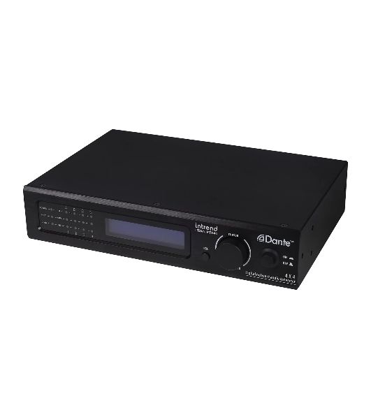 Конвертор Intrend ITDAN-PTR44 Dante - аналог. 4 входа/4 выхода phoenix, 2xRJ45(Dante). встроенный аудиопроцессор (gain, phantom power, mute). Управление ethernet/RS232. Питание 12V
