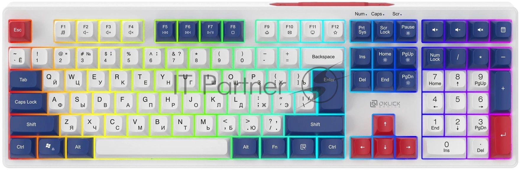 Клавиатура Oklick 725G проводная, USB Type-A, белый/красный