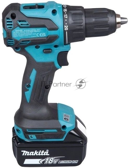 Дрель-шуруповерт Makita DHP490F005, 18 В, 3 Ач, 50 Нм, бесщеточный, ударный