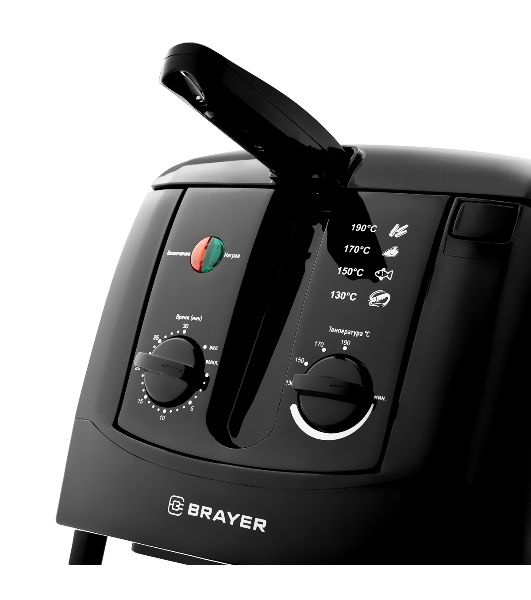 Фритюрница BRAYER 2830BR-BK чёрный, 1800 Вт, 3 л, 0.6 кг, съёмная чаша, таймер