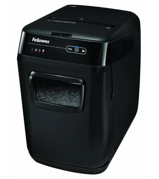 Шредер Fellowes AutoMax 150C FS-46801(01/02)* (секр.P-4)/фрагменты 4x38 мм,/150лист./32лтр./Уничт:скрепки, скобы, пл.карты,CD диски