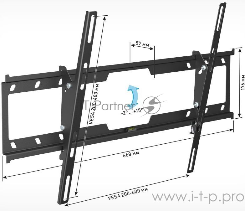 Кронштейн Holder LCD-T6628-B черный Диагональ: от 32-70. до 45кг. от стены: 57мм. Угол наклона:+2⁰ + 15⁰, Поворот:0⁰ Vesa  600*400, 400*400, 400*200, 400*300, 300*300, 200*300, 200*200, 100*100
