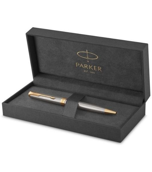 Ручка шариковая Parker Sonnet Core K527 (CW1931507) Stainless Steel GT, M, черные чернила, подарочная коробка