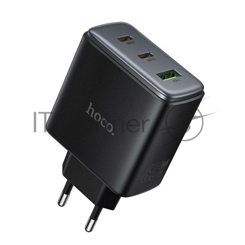 Зарядное устройство Hoco 65Вт, 3.25А, QC3.0/PD, 1xUSB, 2xType-C, C160A, черный, коробка