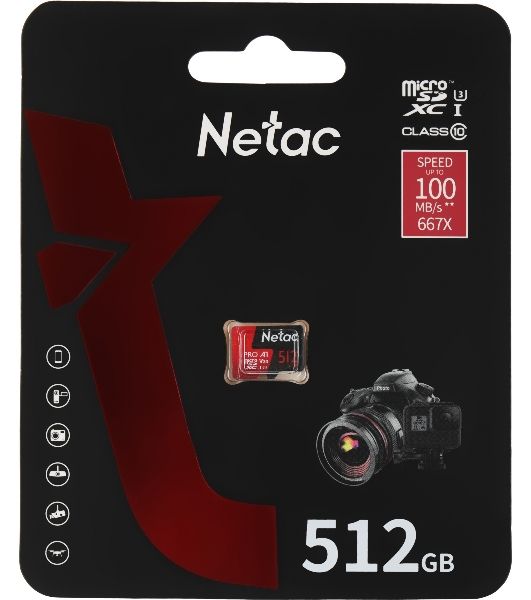 Флеш карта NeTac P500 Extreme Pro MicroSDXC 512Gb V30/A1/C10 up to 100Mb/s