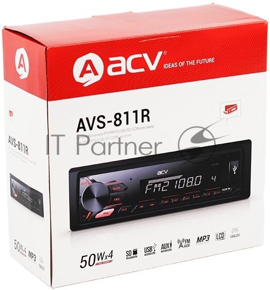 Автомагнитола ACV AVS-811R, 1 DIN, USB Type-A, AUX, съёмная панель