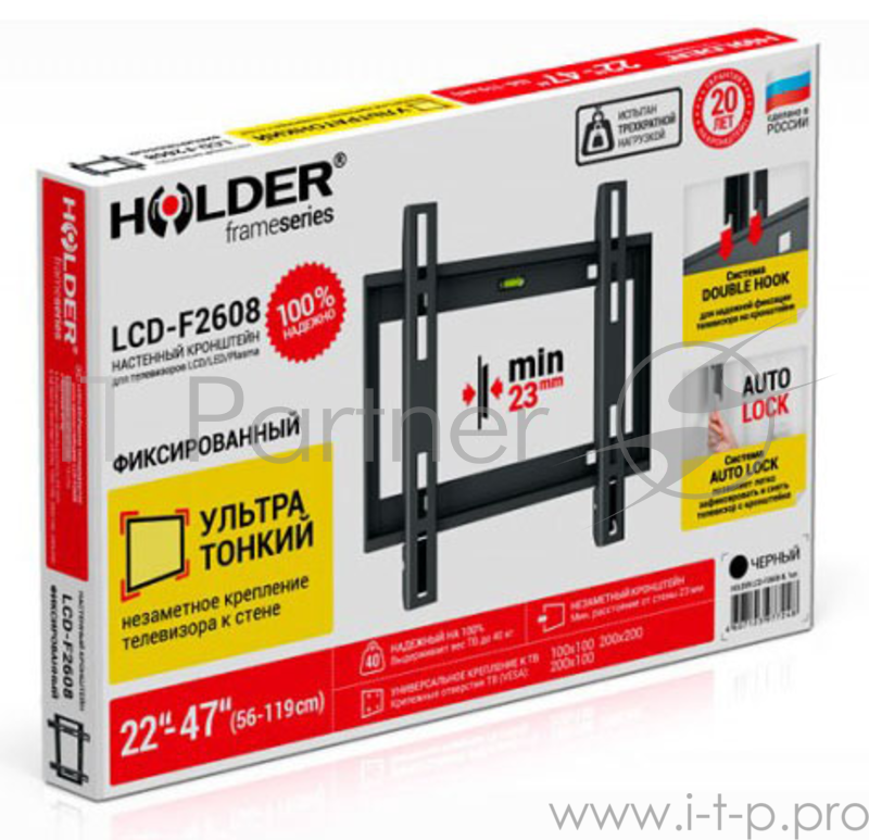 Кронштейн для телевизора Holder LCD-F2608 черный 22"-47" макс.40кг настенный фиксированный