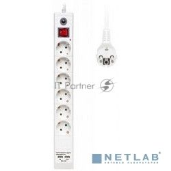 Сетевой фильтр Buro BU-SP5 USB 2A-W 5 м, 6 розеток, белый, коробка