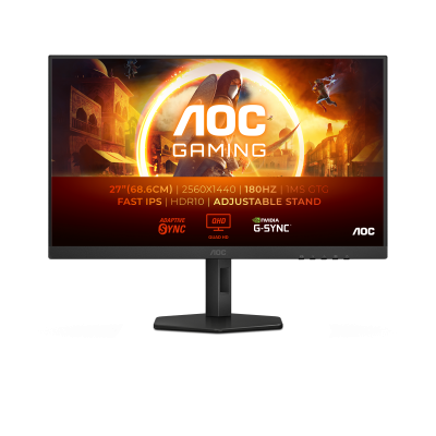 Монитор 27" AOC Q27G4XF Fast IPS 2560x1440, 180 Гц, 0.5 мс, 16:9, 300 кд/м², HDMI 2.0, DP 1.4, 3.5 Jack, HDR10, Adaptive-Sync, черный