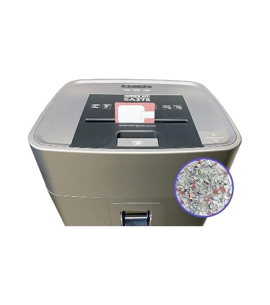 Шредер Office Kit SA375 серый/черный с автоподачей (секр.P-4) фрагменты 375лист. 42лтр. скрепки скобы пл.карты CD
