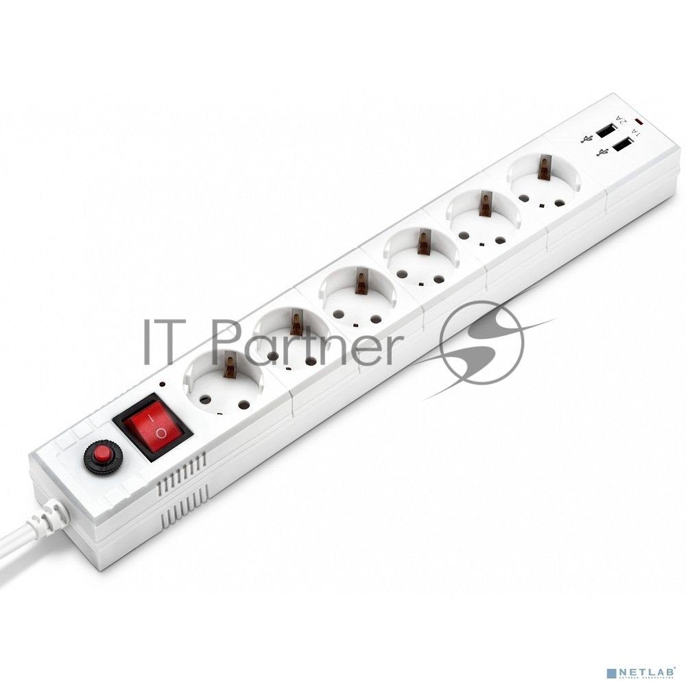 Сетевой фильтр Buro BU-SP5 USB 2A-W 5 м, 6 розеток, белый, коробка