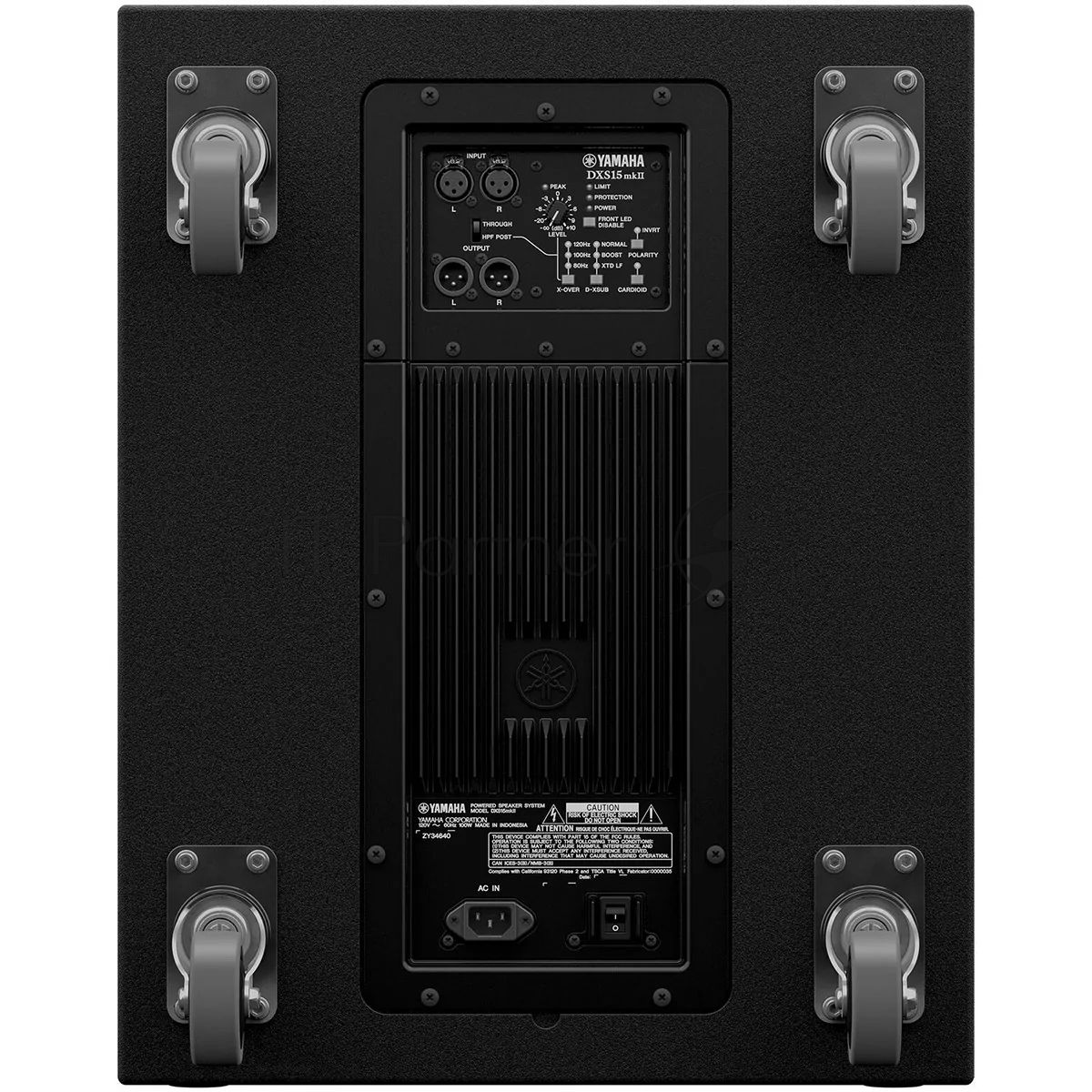 Сабвуфер Yamaha DXS15MKII активный, 15", 800W, 135dB, 40Hz150Hz, вход XLR-3-31 x 2, сквозной выход 2 х XLR3-32 (параллельно с INPUT), гнездо 35мм, болты М20. Цвет: чёрный.