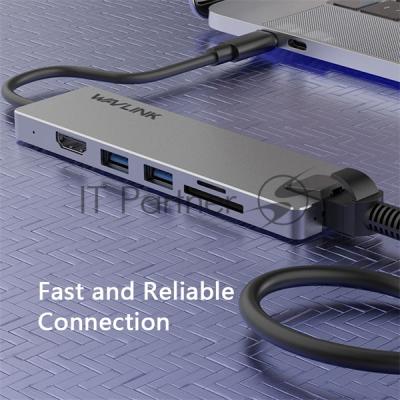 USB-концентратор WAVLINK USB-C Travel Mini/100W PowerDelivery/1xUSB3.0/1xUSB2.0/1xHDMI 4K 60HZ/1xGigabit LAN/SD/Micro SD Card Reader