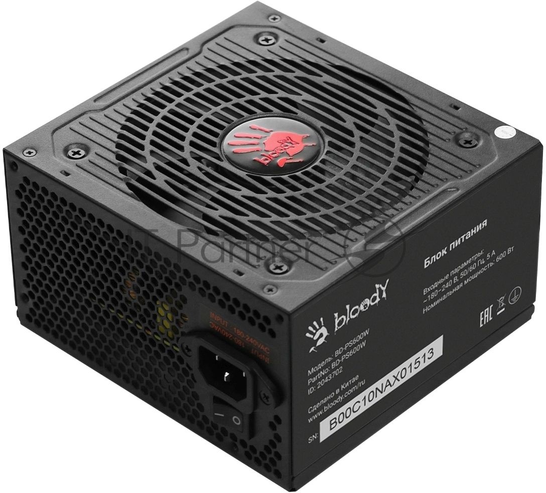 Блок питания Bloody BD-PS600W, 600Вт, 80 PLUS белый, 120мм, черный