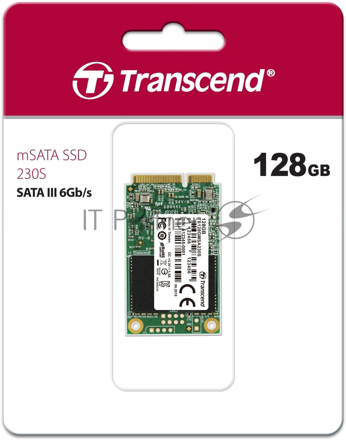 Накопитель SSD mSATA Transcend 128Gb MSA230S <TS128GMSA230S> (SATA3, up to 550/400Mbs, 3D TLC)