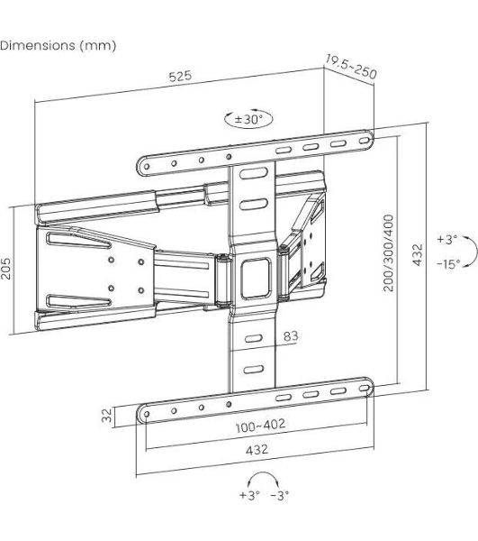 Кронштейн для телевизора Ultramounts UM955 черный 37"-75" макс.50кг настенный поворот и наклон