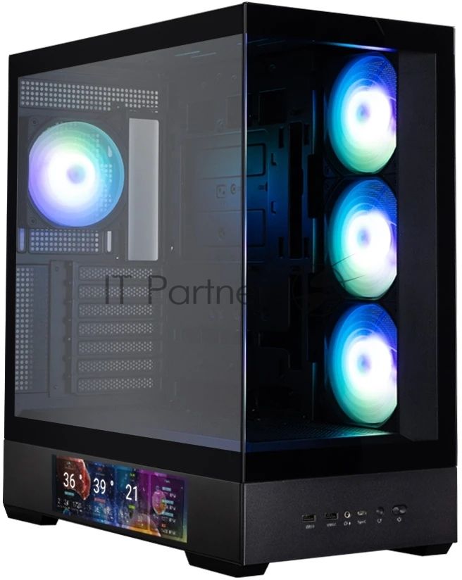 Компьютерный корпус ZALMAN P40 DS, ATX, черный, WINDOW, 9.1-inch LCD screen, 2xCombo(2.5” or 3.5”), 1x2.5”, 1xUSB TYPE-C, 2xUSB 3.0, SIDE 3x120мм ARGb, REAR 1x120мм ARGb