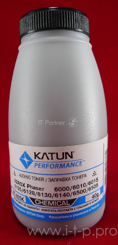 Тонер Xerox Phaser 6000/6010/6015/6125/6128/6130/6140/6500/6505черный, химический (фл.40г.) Katun фас. России