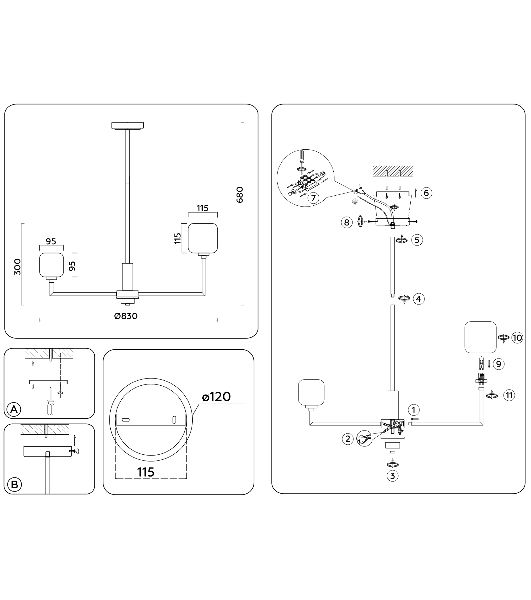 Люстра Ambrella light LH53003/8 SN/FR сатин никель/белый матовый G9*8 max 40W D830*680