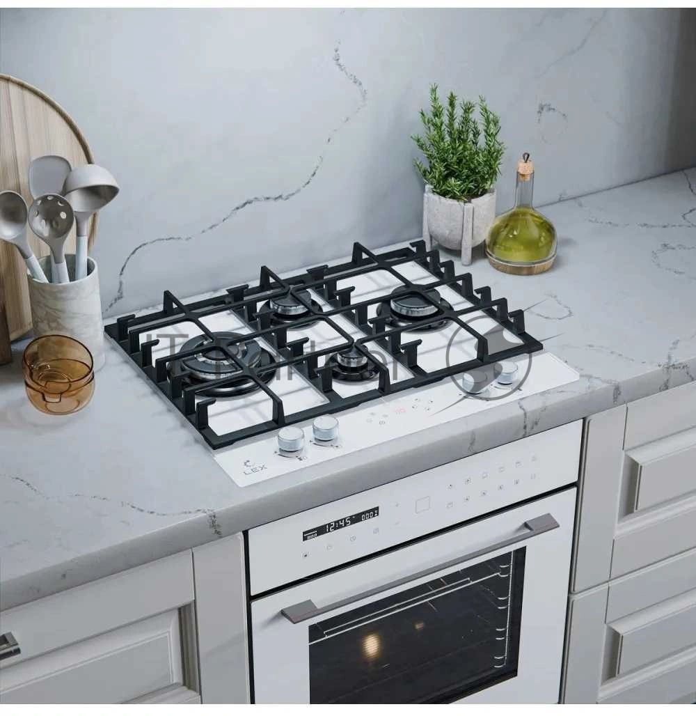 Газовая варочная поверхность Lex GVG 646T WH, 4 конфорки, закаленное стекло, 9250 Вт