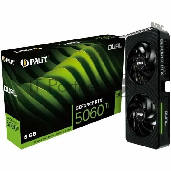 Видеокарта Palit GeForce RTX 5060 Ti DUAL OC, 8 GB GDDR7, 128 bit, 3xDisplayPort, HDMI, GPU 2407 MHz