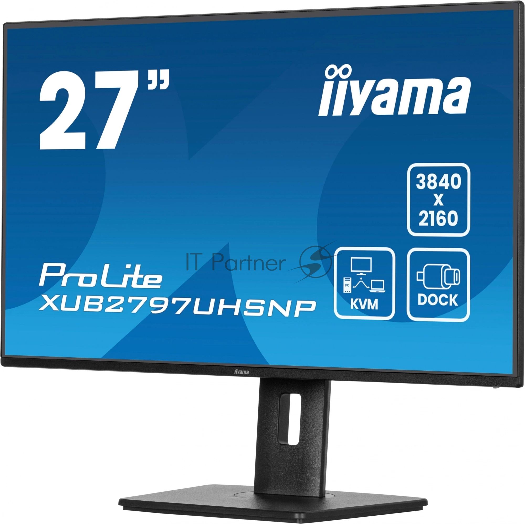 Монитор 27" iiyama XUB2797UHSNP-B1 IPS 4K 3840x2160, 60 Гц, 4 мс, 16:9, 350 кд/м², HDMI, DisplayPort, USB-A, USB-C (96 Вт), Ethernet, KVM-модуль, встроенные динамики, Flicker Free, Low Blue Light, трехсторонний безрамочный дизайн, регулировка по высоте, п