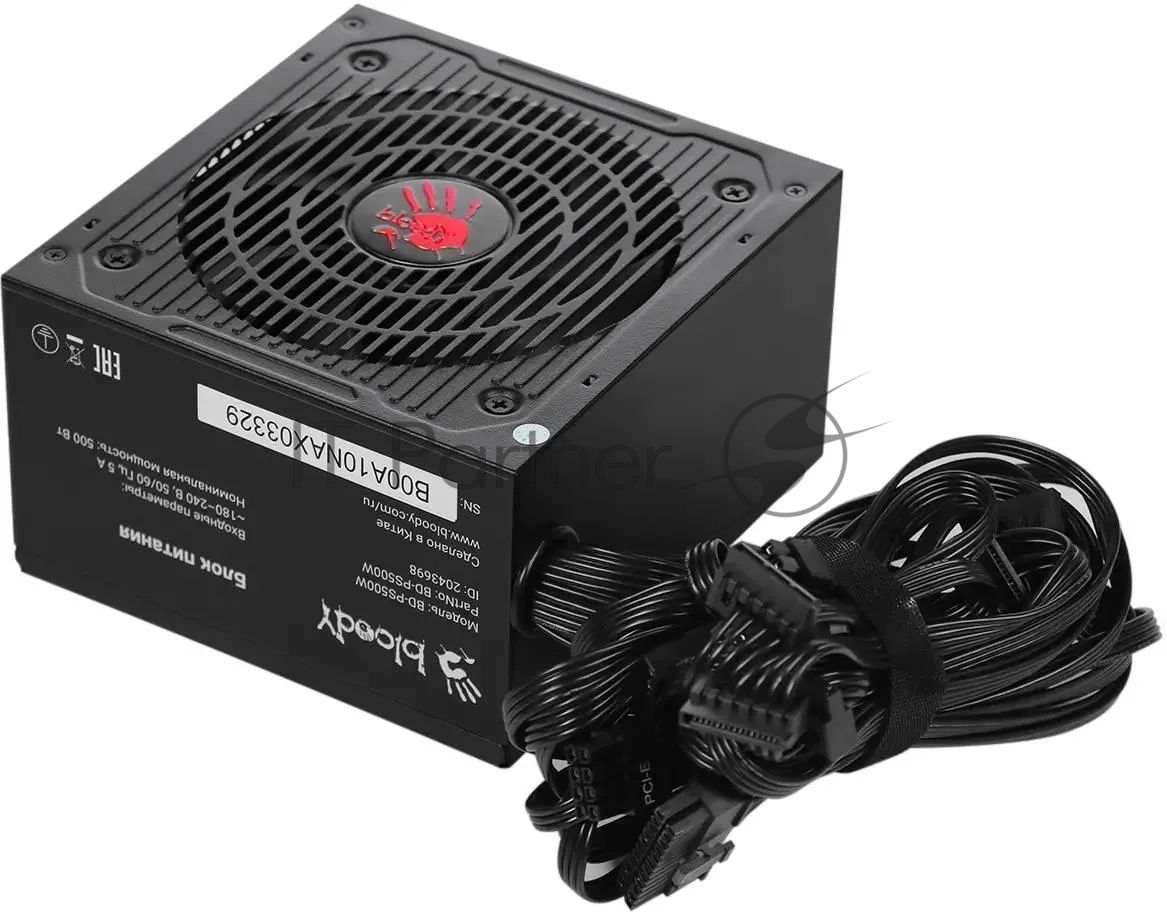 Блок питания Bloody BD-PS500W, 500Вт, 80 PLUS белый, 120мм,черный