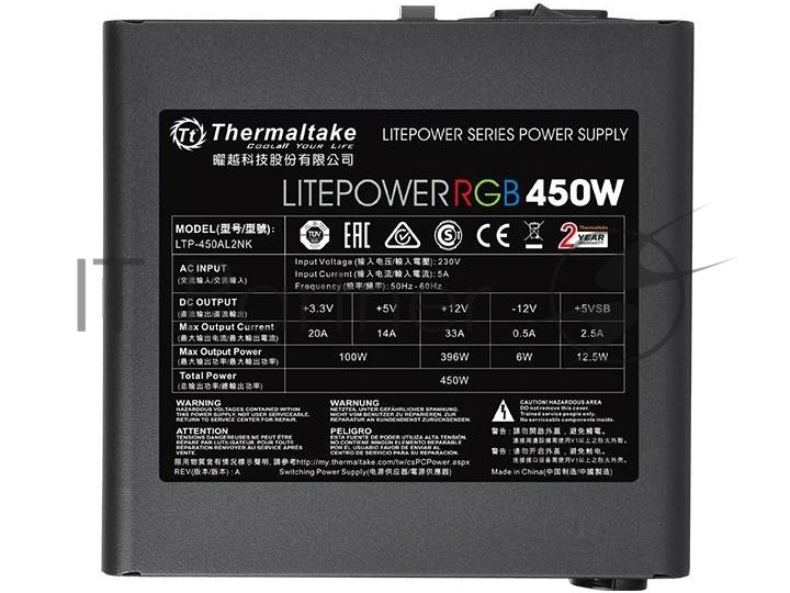 Блок питания Thermaltake Litepower RGB 450W (PS-LTP-0450NHSANE-1) v2.3, A.PFC, 80 Plus , Fan 12 cm, Retail